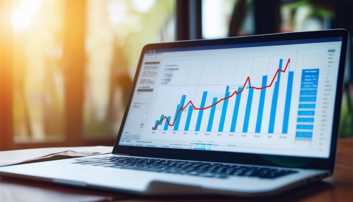 Laptop with Charts of simple investment growth